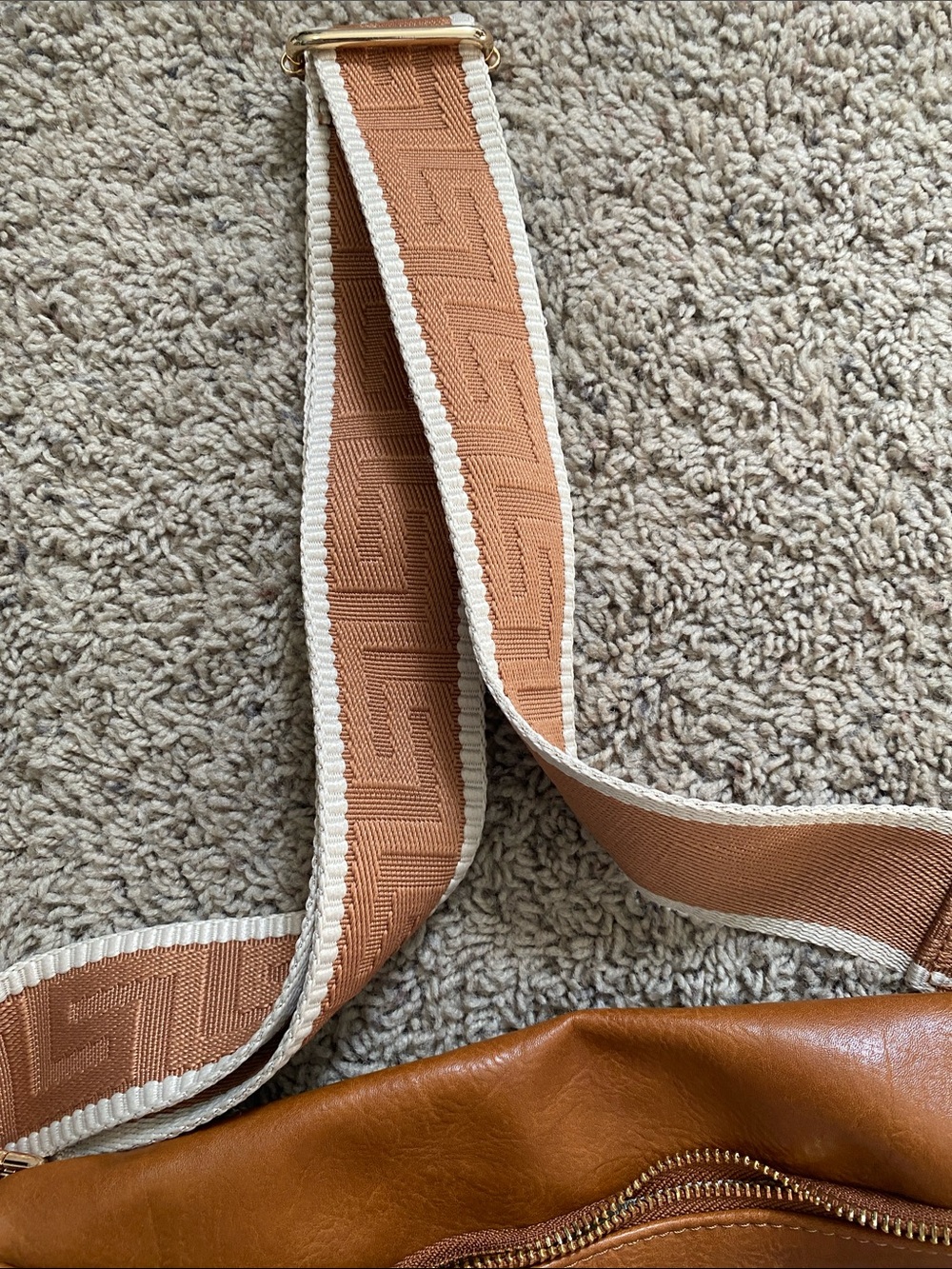 Tan Leather Crossbody Mini Bag with Signature Webbing Strap - Picture 5 of 5
